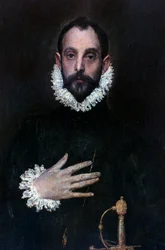 Ein Edelmann mit der Hand auf der Brust