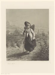 Mädchen mit Korb auf dem Rücken