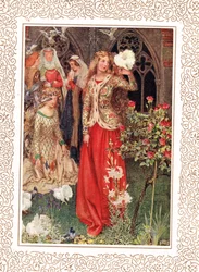 Guinevere und ihre Damen in den goldenen Tagen, Illustration aus 