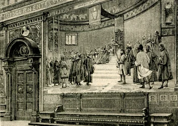 Die Fresken der Großen Halle im Barnabitenpalast, von Elia Bonci (1866-1953), Macerata, Marken, Italien