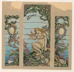 Entwurf für ein Buntglasfenster, Das Meerjungfrauenfenster, für die A.H. Barney Residenz, New York, NY, 1882