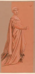 Zeichnung, Studie einer kostümierten Figur aus "Hochzeitsprozession"