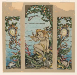 Zeichnung, Das Meerjungfrauenfenster, Entwurf für ein Buntglasfenster für die A.H. Barney Residenz, New York, NY, 1882
