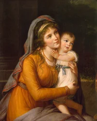 Porträt der Baronin Anna Sergejewna Stroganowa 1765-1824 mit ihrem Sohn, um 1800