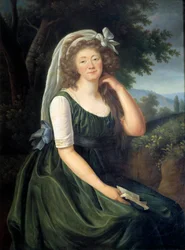 Porträt von Jeanne Bécu, Gräfin (oder Madame) du Barry (1743-1793), Kurtisane und Mätresse Ludwigs XV., in Louveciennes im Alter von 46 Jahren. Gemälde von Marie Élisabeth Louise Vigée Le Brun (oder Vigée-Lebrun oder Vigée Lebrun) (1755-1842). September