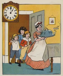 Essenszeit (Farblithografie)