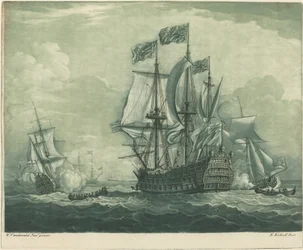 Schifffahrtsszene mit Kriegsschiff