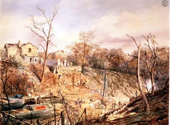 Macclesfield-Brücke und der Kanal nach der Explosion im Regent