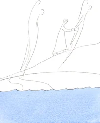 Eine glückliche Seele, die das Fegefeuer verlässt, wird von den Engeln begrüßt, in Weiß gekleidet und auf einem Pfad zum Fuß der Stufen geführt, die zum Thron des Vaters im Himmel führen, 2005