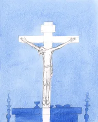 Nach der Konsekration können wir sicher sein, dass Christus unter uns gegenwärtig ist: Christus, der am Kreuz starb, für Sünder betete und jetzt gegenwärtig ist, für uns in unserer Zeit betet und dasselbe Opfer darbringt, 2005