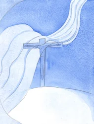 Während Christus sein Blut in einem neuen Bund vergießt, fegt ein großer bösartiger Wind über das Kreuz und bedroht und zerstört, 2001