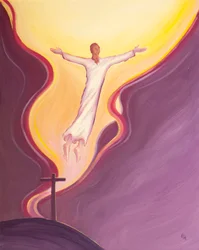 Durch den Willen, das Vorwissen, den Plan, die Zustimmung und die Gerechtigkeit des Vaters litt und starb Christus und sprang zu seinem Vater empor, uns in seinem Gefolge ziehend.