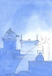 Christus erschien vor mir, seinen Arm erhoben, um auf die Kanzel zu zeigen, wo, sagte er mir, die Wahrheit über Gott und den Menschen gesprochen wird, 2003