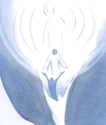 Christus lehnt sich aus dem Himmel und zieht uns mit der Kraft des Heiligen Geistes zum Herzen Gottes