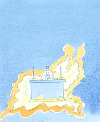 Flammen lodern aus der Vorderseite des Altars