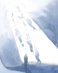 Gott zieht nach dem Tod diejenigen in seine Glückseligkeit, die die Helligkeit der Herrlichkeit ertragen können, während diejenigen, die noch von Scham verzehrt werden, unten warten.