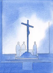 Gott zeigte mir, dass unsere drei Priester, die das Heilige Opfer darbrachten, um das Kreuz standen, an dem Christus starb