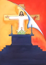 Jesus ist bei der Messe mit uns gegenwärtig, betet zum Vater für unsere Bedürfnisse und für das ewige Heil. Wir können all unsere Gebete mit seinem großen Opfergebet vereinen