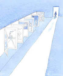 Der Herr zeigte mir eine Reihe von Plakaten, die die vielen Fächer darstellten, die in katholischen Schulen studiert werden, 2005