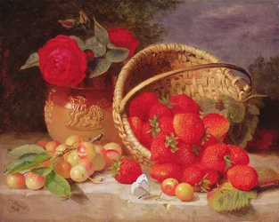 Stillleben mit Korb mit Erdbeeren und Kirschen, 1898
