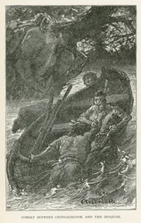 Kampf zwischen Chingachgook und den Irokesen (Gravur)