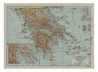Karte des antiken Griechenlands, ca. 1910er Jahre.