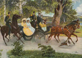 Margaret von Connaught mit Gustaf VI Adolf und Prinz Wilhelm von Schweden mit seiner Frau Großherzogin Maria Pawlowna von Russland, ca. 1914