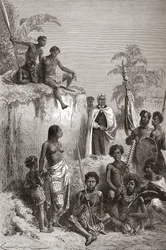 Hawaiianischer König Kamehameha I und seine Krieger, Illustration aus 