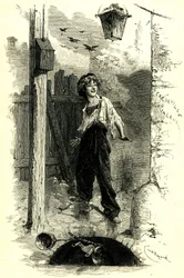 Victor Hugo: „Die Elenden“. Gavroche, ein Kind aus Paris. Illustration von Émile Bayard.