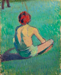 Junge sitzt im Gras - Emile Bernard, Öl auf Leinwand