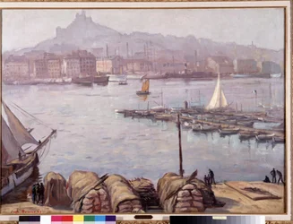 Der alte Hafen von Marseille und Notre Dame de la Garde, auch genannt die Gute Mutter