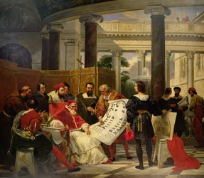 Papst Julius II. befiehlt Bramante, Michelangelo und Raphael den Bau des Vatikans und St. Peter, 1827
