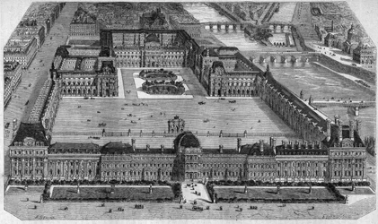 Gesamtansicht des Louvre in Paris, aufgenommen vom Tuileriengarten