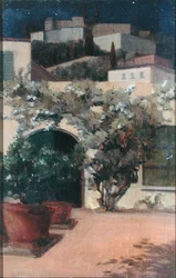 Italienische Hügelstadt bei Nacht