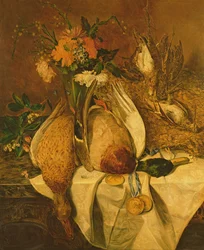 Stillleben mit Stockente, Schnepfen und Goldmedaillen, ca. 1850