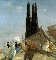 Abfahrt zum Maskenball. Peinture von Emma Ciardi (1879-1933 Italien)