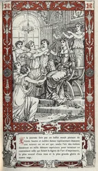 Ballett im Schloss von Fontainebleau, bei dem die Damen des Hofes von König Heinrich II. (1519 - 1559) jeweils eine Wissenschaft oder Kunst darstellen. Gravur von 1914 von Emmanuel Blanche (1880-1946).DR Private Sammlung.