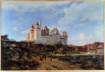 Ansicht des Schlosses von Pierrefonds in der Oise. Gemälde von Emmanuel Lansyer (1835-1893) 19. Jahrhundert Beauvais, Musée Départemental de l