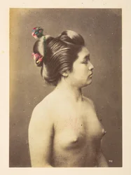 [Japanische] badende Mädchen, Halbfiguriges Porträt einer nackten jungen Frau im rechten Profil, Fotograf: unbekannt, Lucas Collection: Fotografische Dokumentation der Weltreise von Charles James und Morton P. Lucas