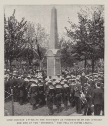 Lord Goschen enthüllt das Denkmal in Portsmouth für die Offiziere und Männer der Powerful, die in Südafrika gefallen sind