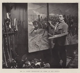 Mr. R. Caton Woodville bei der Arbeit in seinem Studio
