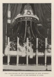 Der Jahrestag der Ermordung von König Umberto, der Katafalk im Pantheon in Rom
