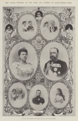 Der Herzog und die Herzogin von Sachsen-Coburg-Gotha mit ihren Kindern und Enkeln