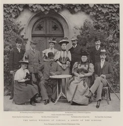 Die königliche Hochzeit in Coburg, eine Gruppe am Schloss