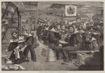 Ein Weihnachtsessen im Vorschiff des Kriegsschiffs Pembroke