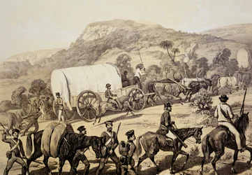 Ein Konvoi von Wagen, aus Szenen in Kafirland und Vorfälle im Kafirkrieg von 1851-53