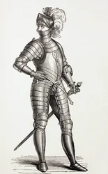 Ein Ritter in vollständiger Rüstung im 15. Jahrhundert