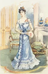 Eine Dame in ihrem Wohnzimmer, Magazinillustration von C. Drivan