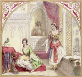 Ein maurisches Interieur mit zwei Frauen, um 1840