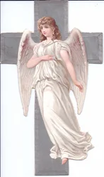 Viktorianisches Papierschnitzrelief eines Engels vor einem Kreuz, ca. 1880